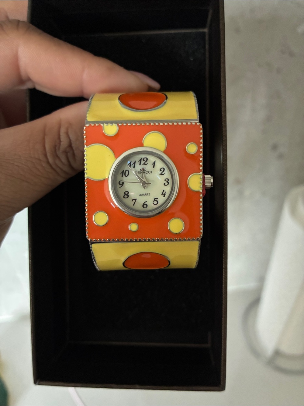 Vintage Orange & Yellow Enamel Cuff Watch